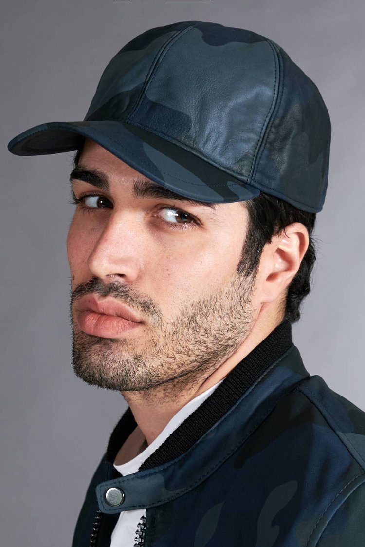 Casquette baseball cuir bleu militaire unisexe béret réglable sangle velcro 