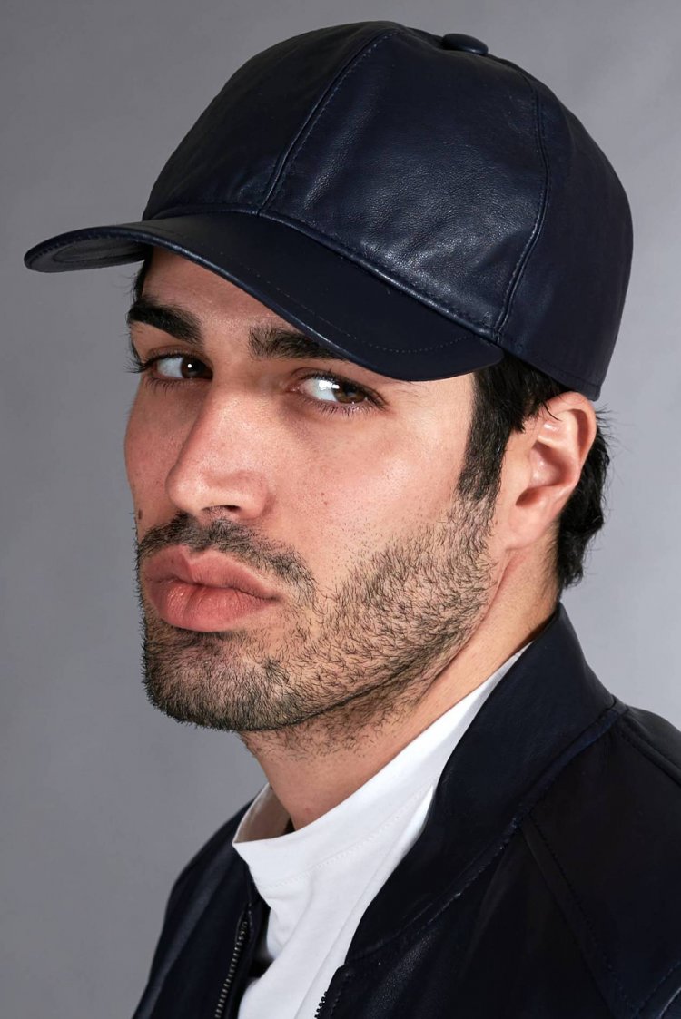 Casquette baseball cuir bleu unisexe béret réglable sangle velcro 