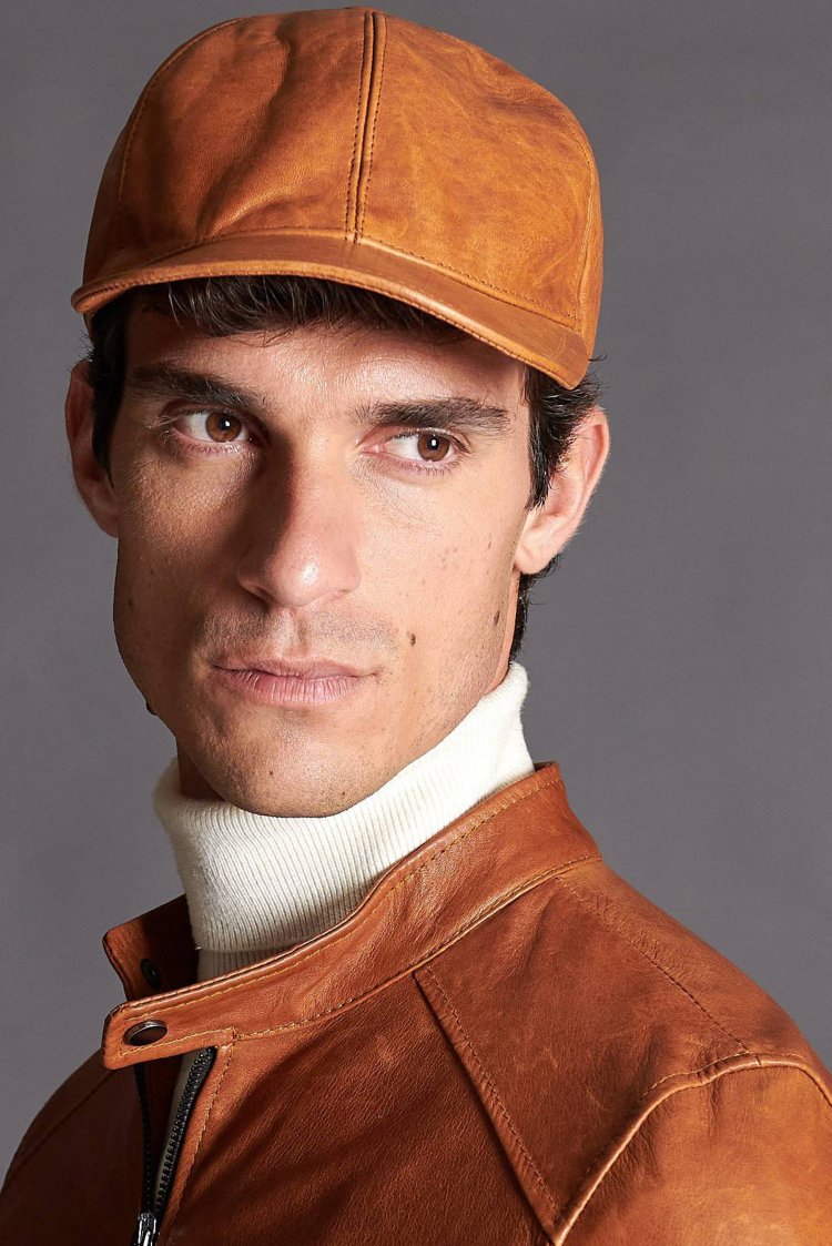 Casquette baseball cuir miel unisexe béret réglable sangle velcro 