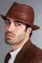 Cappello da uomo in pelle vintage marrone stile borsalino