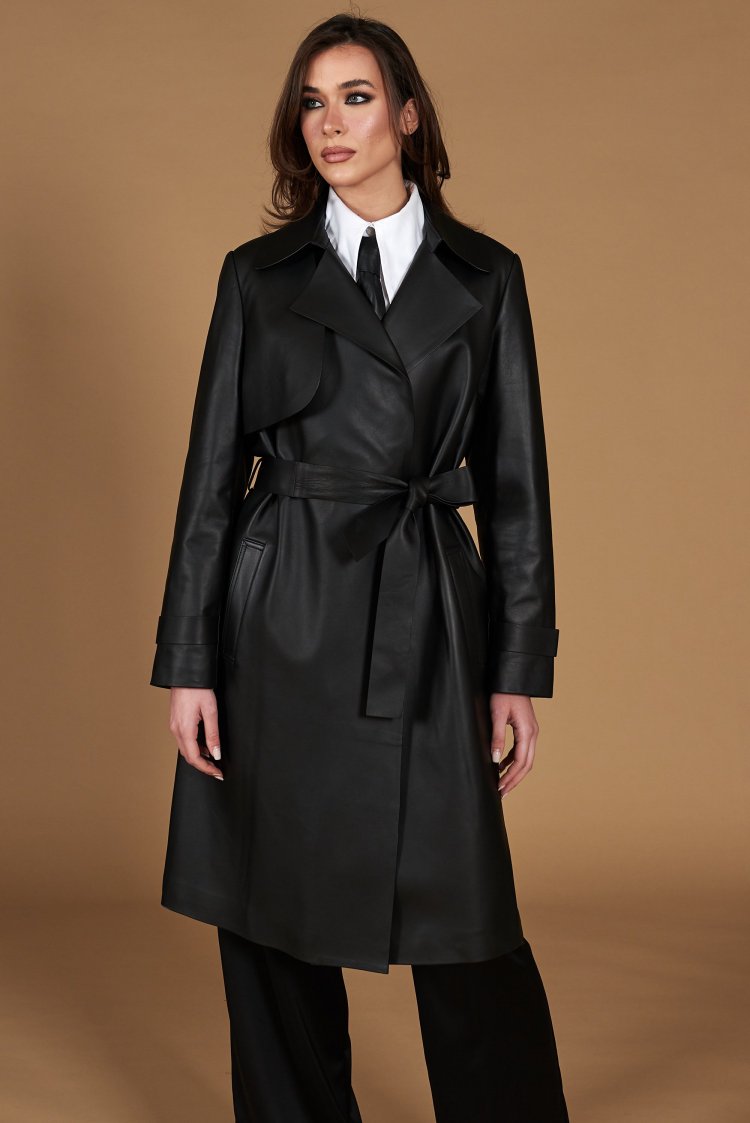 Manteau cuir noir à...