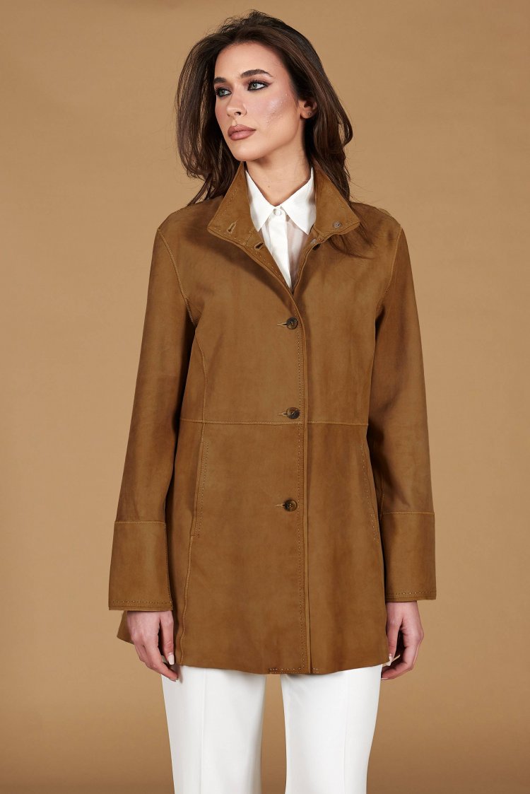 Manteau cuir cognac sans...