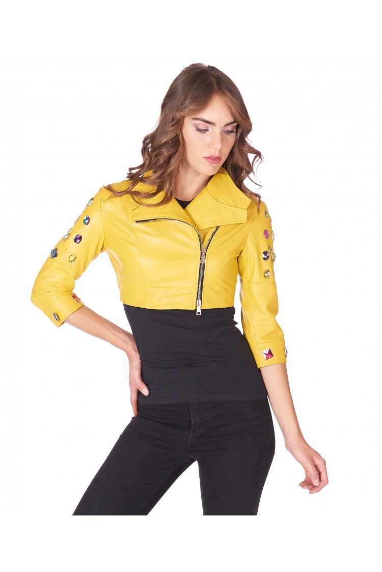 Veste cuir courte jaune...