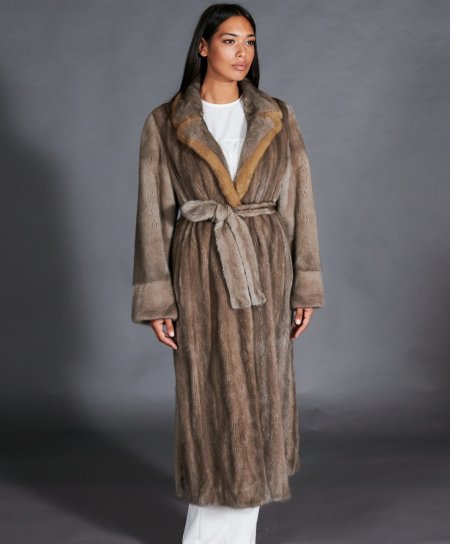 Manteau fourrure de martre femme col et reverse • couleur marron