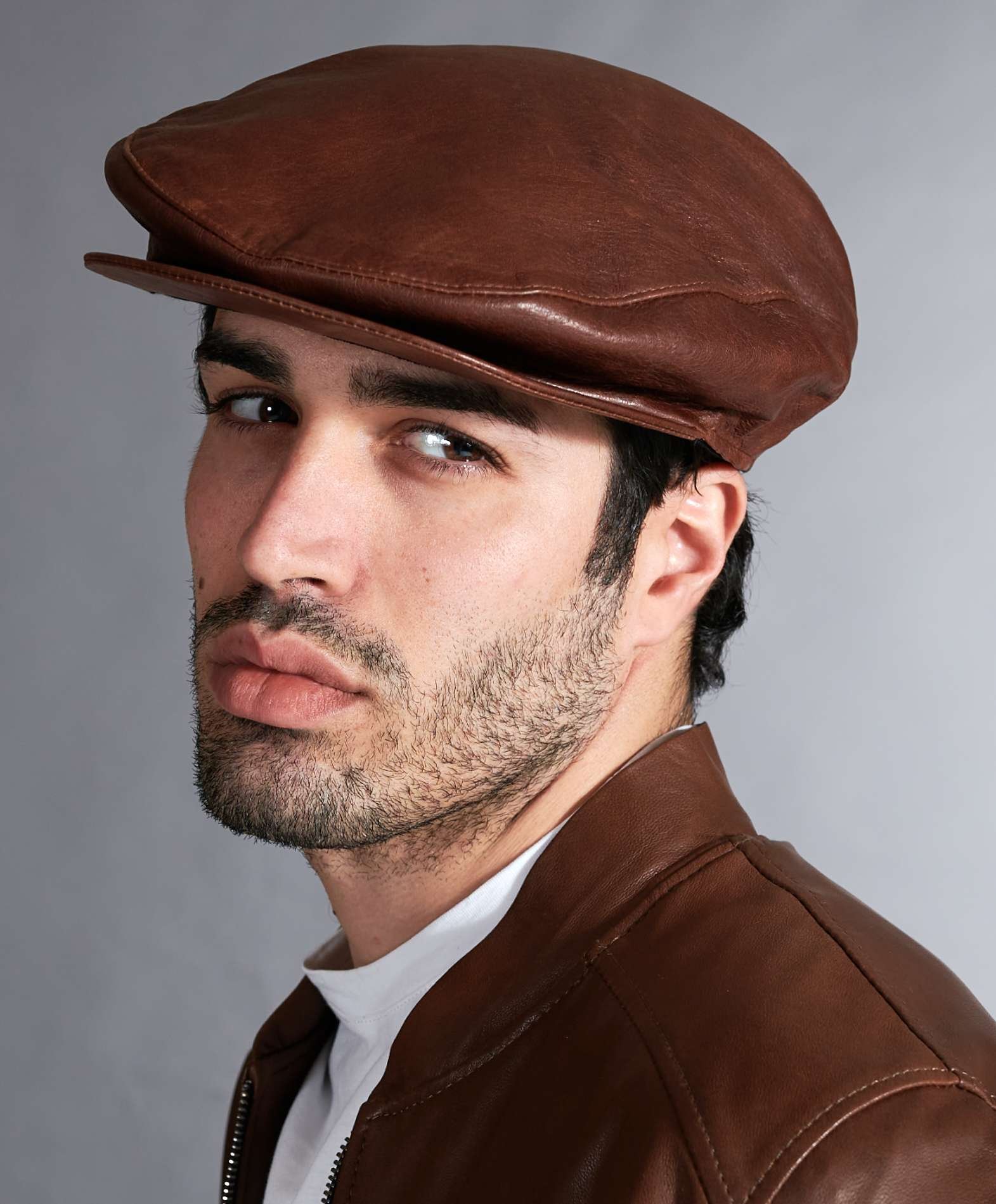 Casquette plate en cuir homme béret à visière cuir marron Palermo