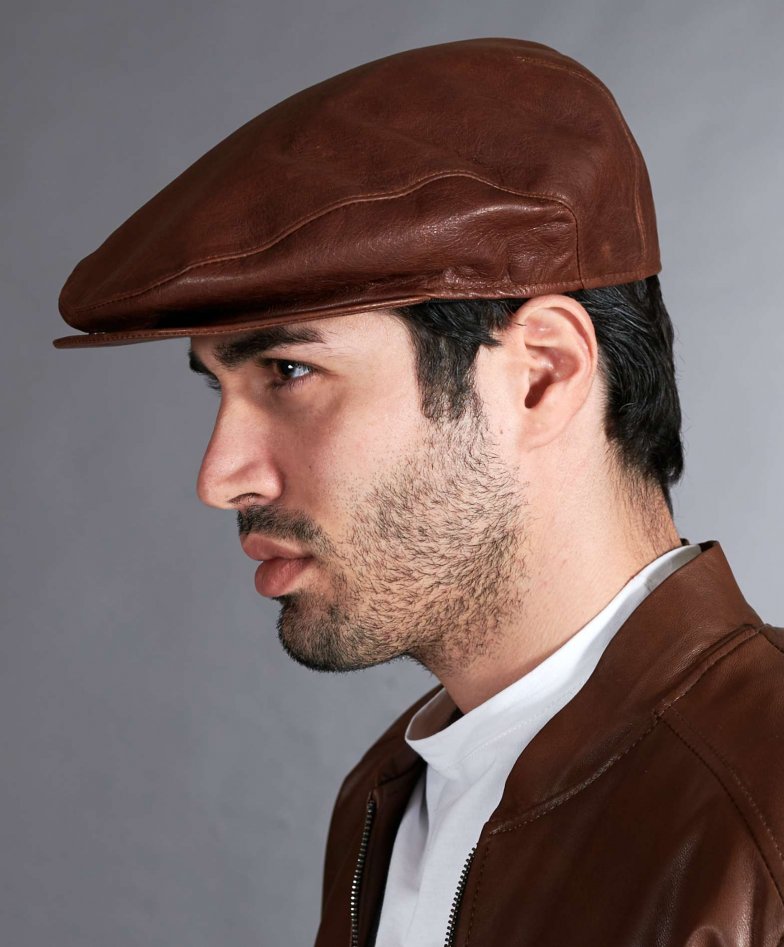 Casquette plate en cuir homme béret à visière cuir marron Palermo
