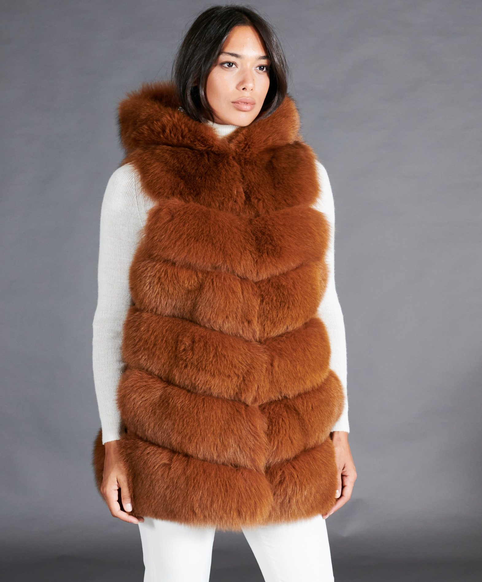 Manteau fourrure renard gilet renard marron Fourrure en ligne D Arienzo