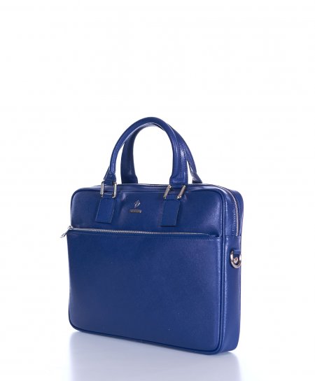 Cartable 24 heures Cuir Bleu serviette d'ordinateur poche zippée