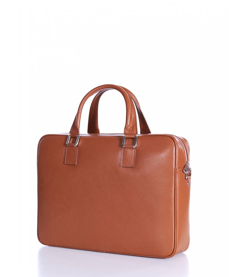 Cartable 24 heures cuir porte documents sacoche ordinateur cognac Justin D Arienzo
