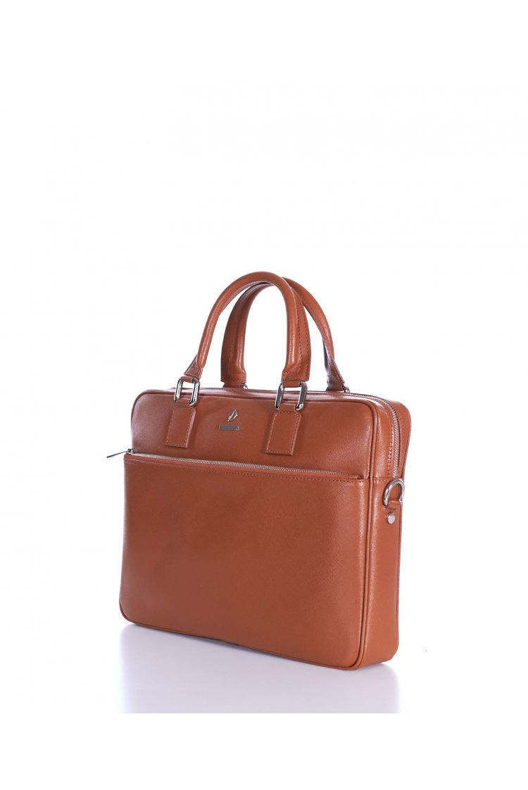 Cartable 24 heures Cuir Cognac serviette d'ordinateur poche zippée