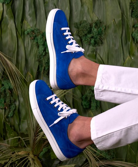 Sneakers cuir daim bleu électrique pour homme