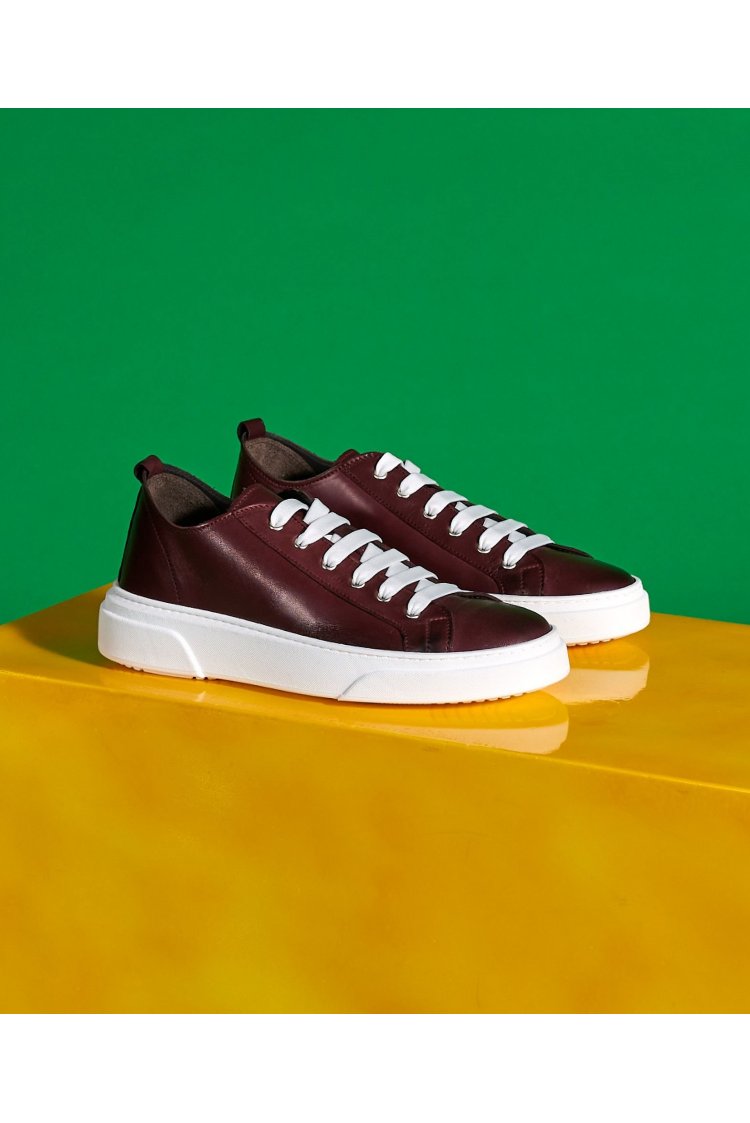 Sneakers cuir bordeaux pour homme