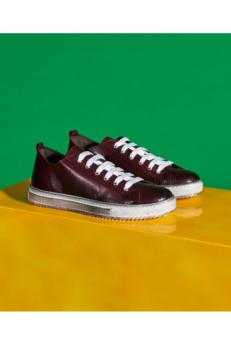 Sneakers cuir bordeaux pour homme