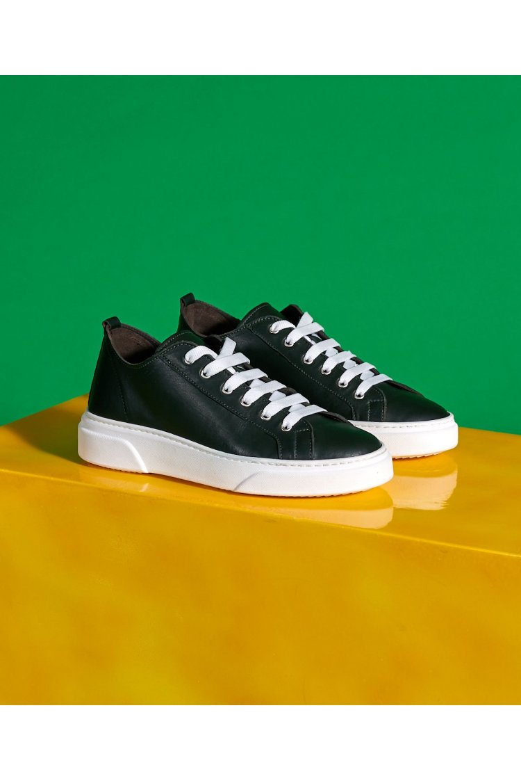 Sneakers cuir vert foncé pour homme