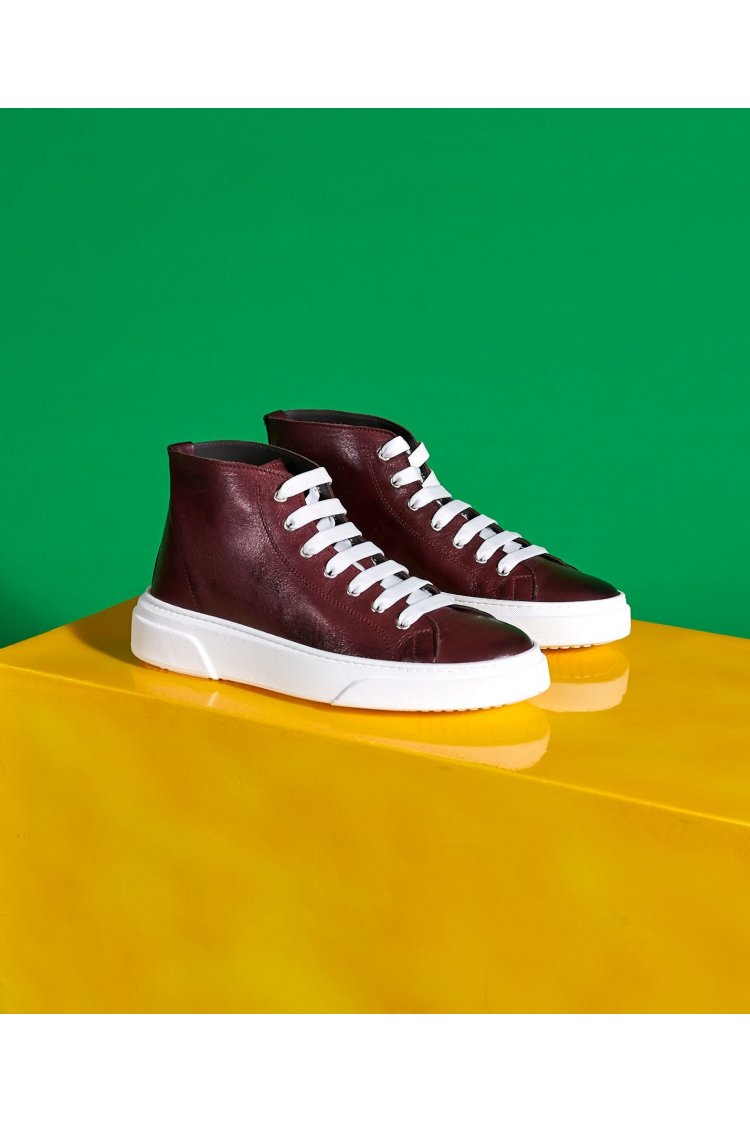 Sneakers haut cuir bordeaux pour homme