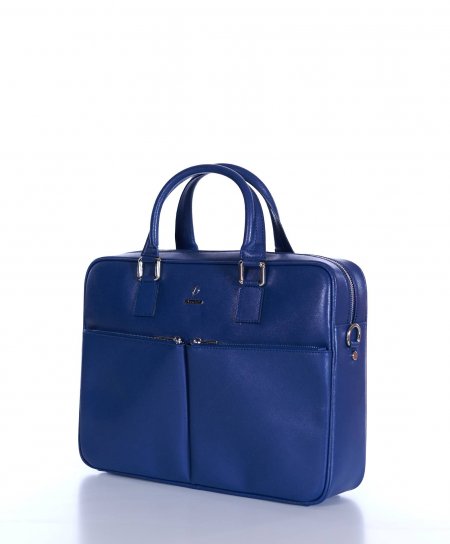 Cartable 24 heures en Cuir Bleu serviette ordinateur double poche