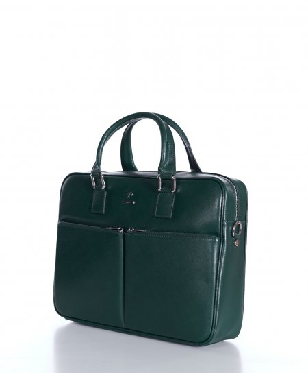 Cartable 24 heures en Cuir Vert serviette ordinateur double poche