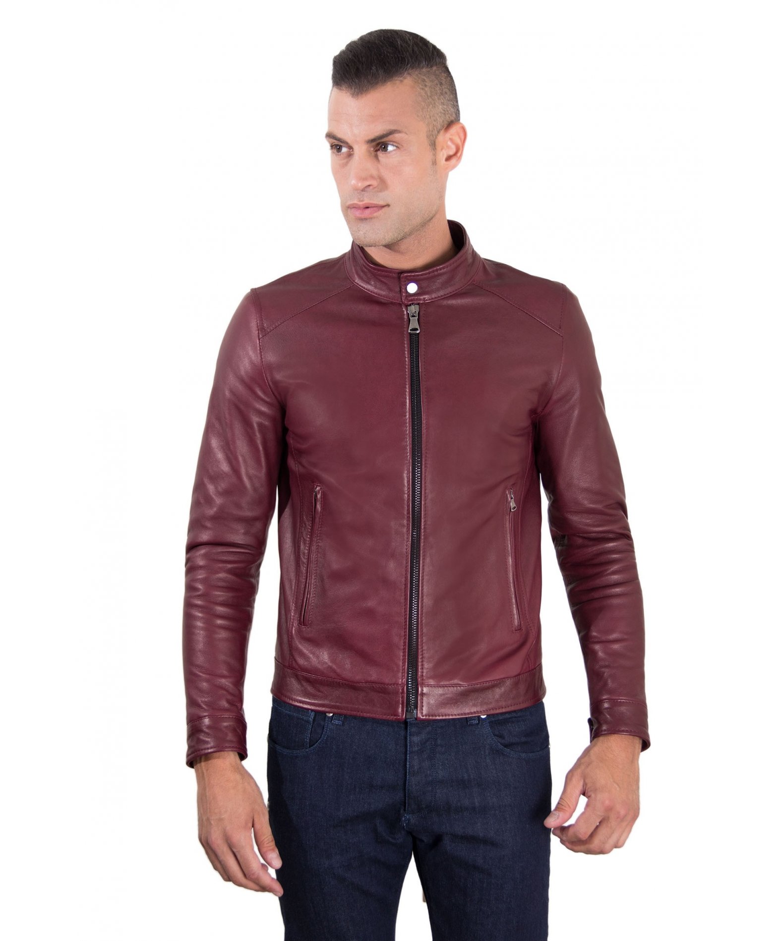 manteau cuir bordeaux