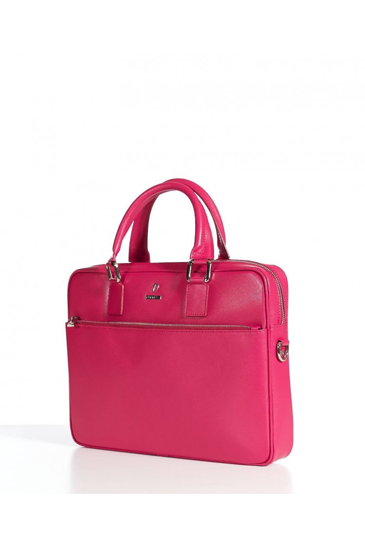 Cartable 24 heures en Cuir Fuchsia serviette d'ordinateur poche zippée