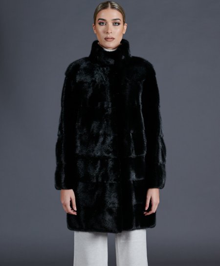 Manteau fourrure vison femme manche longue • couleur noir