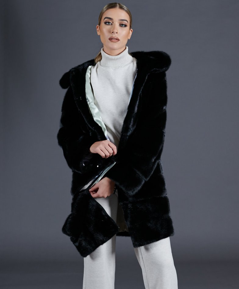 Manteau fourrure vison femme vison veritable noir Fourrure en ligne D Arienzo