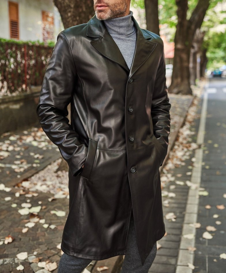 long manteau en cuir homme