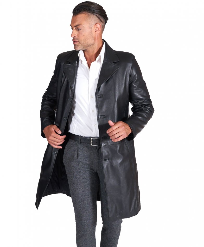 long manteau en cuir homme