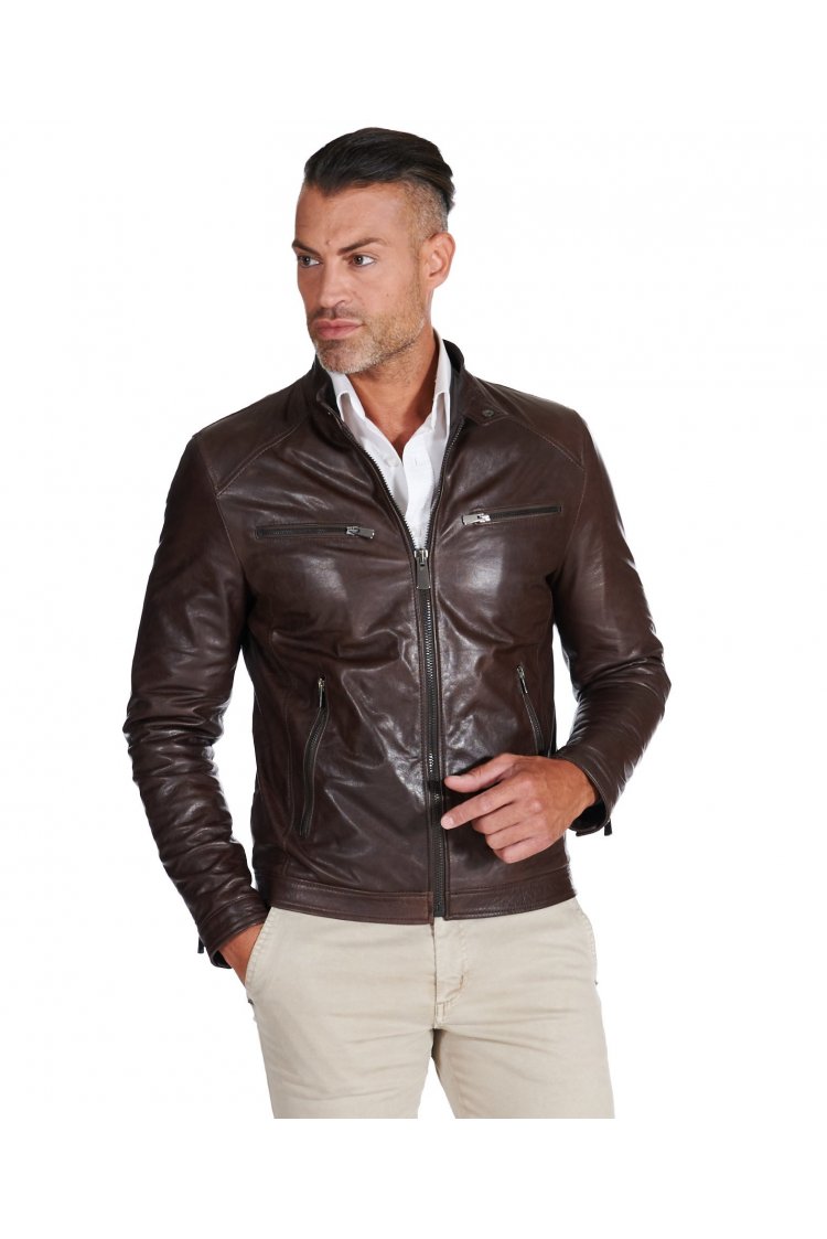 Blouson cuir marron foncé...