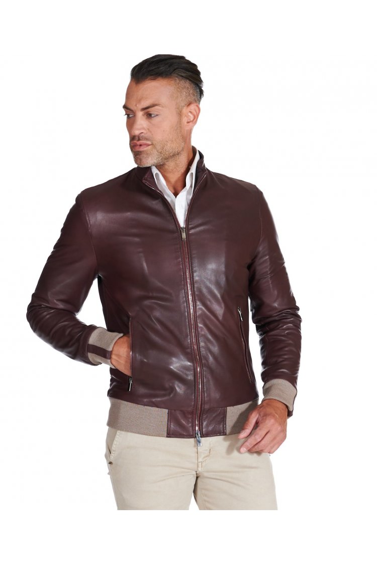 Blouson cuir homme style bomber cuir agneau plongé noir 106