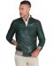 Green natural lamb leather bomber jacket contrating beige rib wool