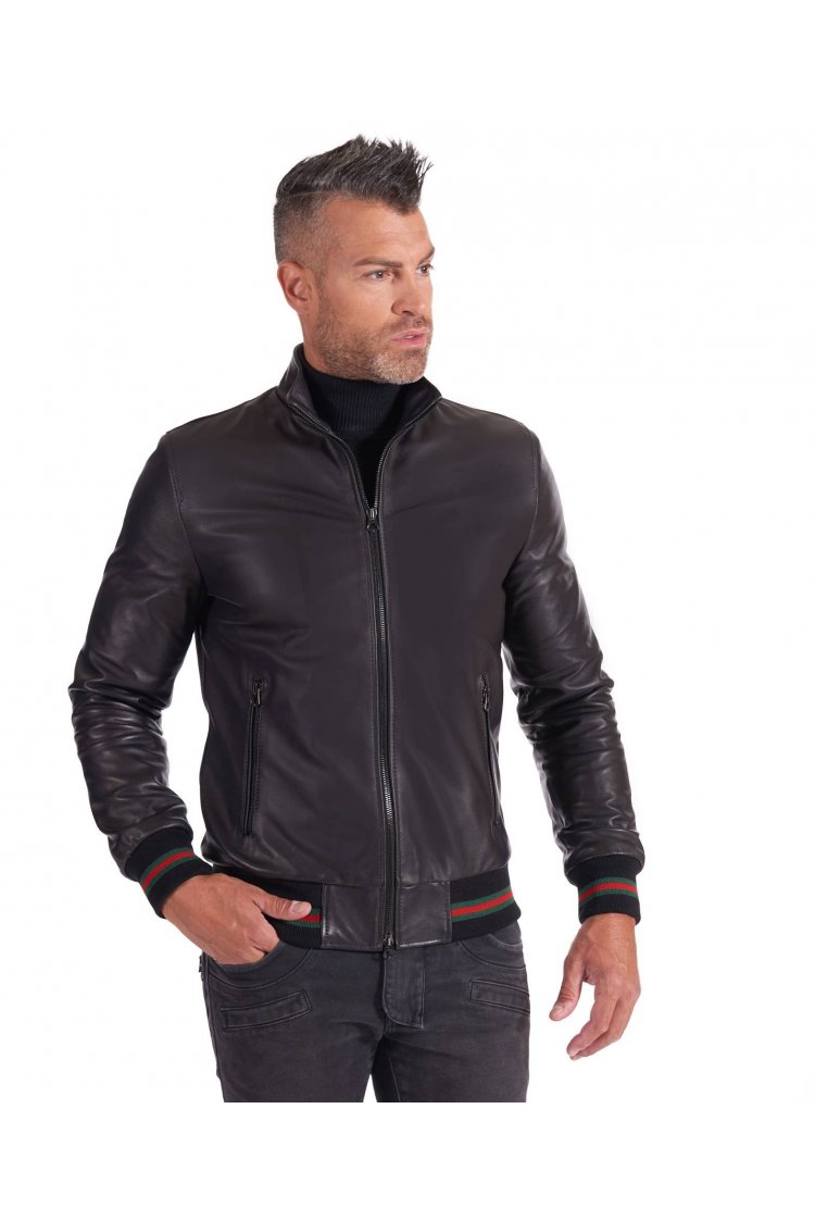 Blouson cuir noir bomber cuir naturel aspect lisse