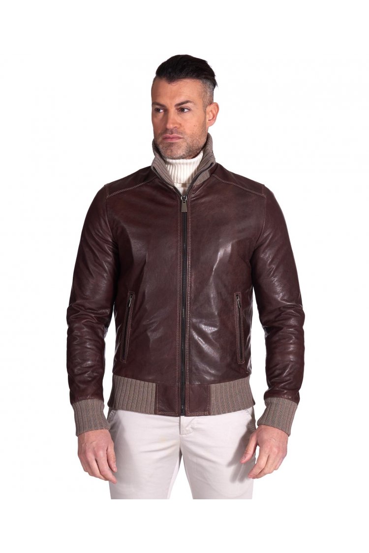 Blouson cuir marron foncé...