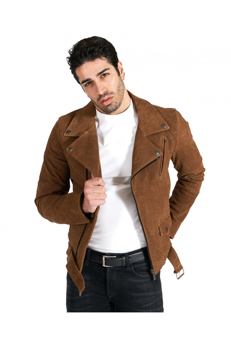 Blouson cuir cognac motard...