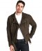 Chiodo biker in pelle nubuck marrone con cintura effetto anticato