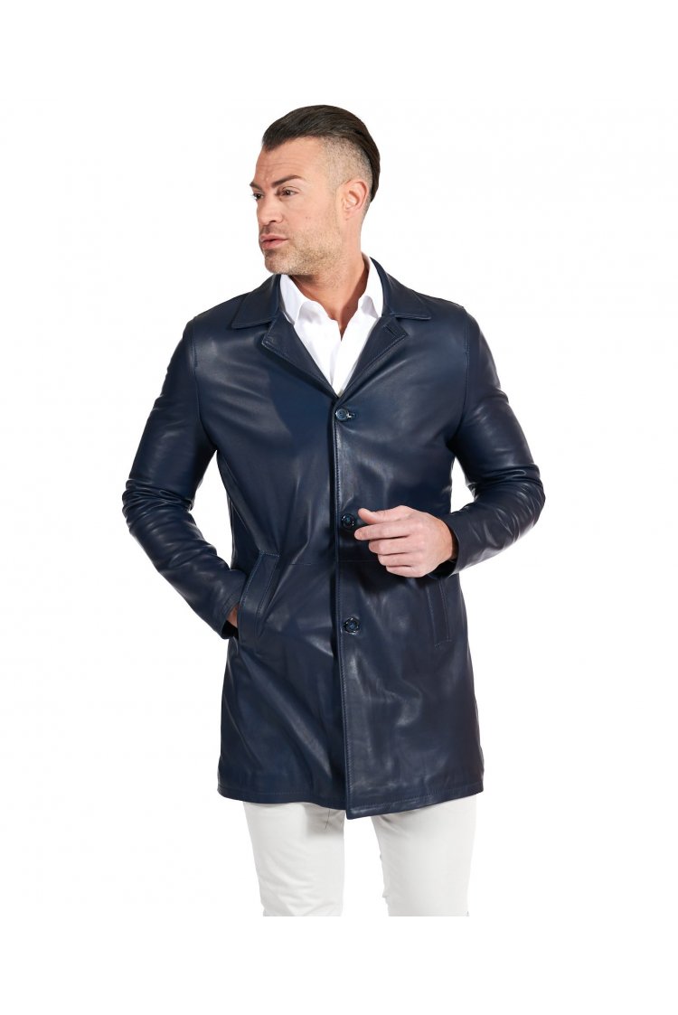 Manteau en cuir bleu cuir...