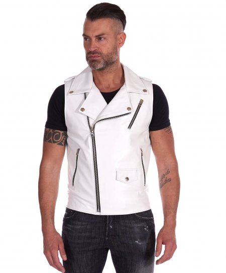 Gilet cuir moto blanche...