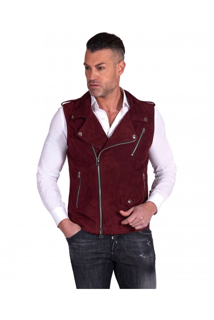 Gilet cuir bordeaux motard...