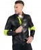 Giacca biker in pelle nera e inserti in pelle fluo effetto liscio