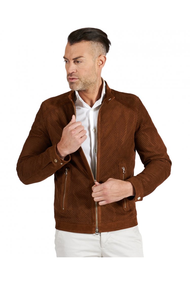 Blouson cuir daim perforé...