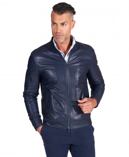 Blouson cuir naturel bleu...