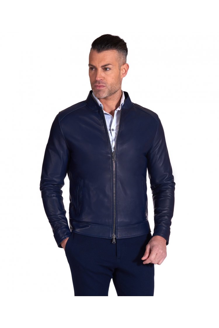 Blouson cuir bleu foncé...