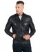 Giacca in pelle raggrinzita nera biker trapuntato sulle spalle