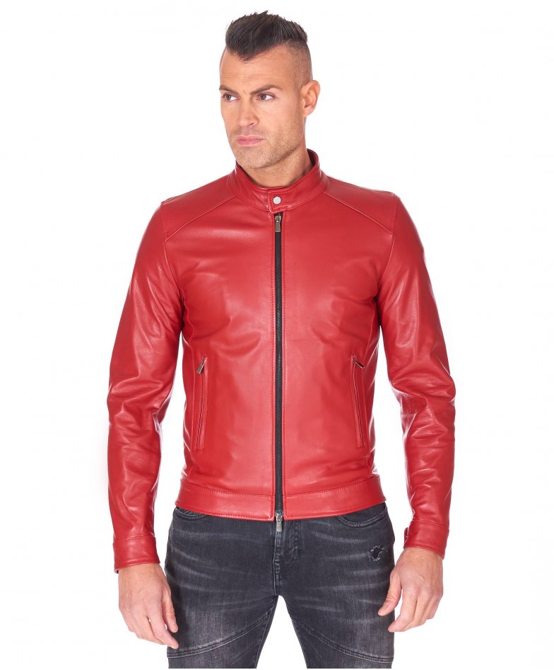 manteau cuir rouge homme