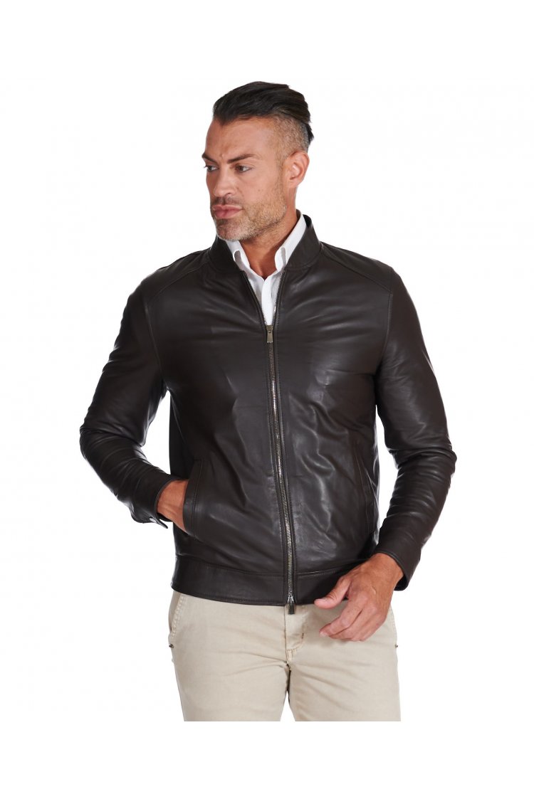 Blouson cuir marron foncé...