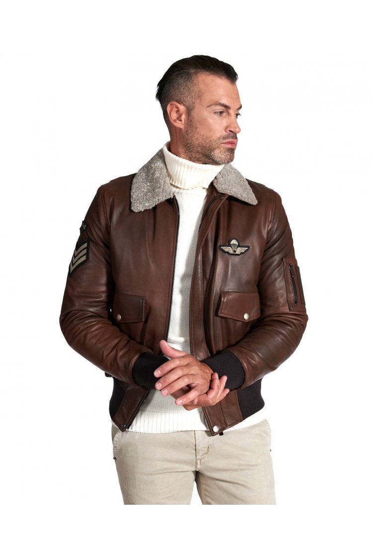 Blouson cuir marron bomber...