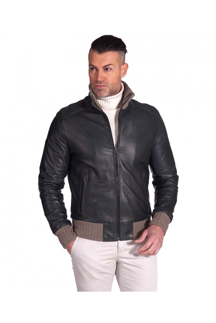 Blouson cuir vert foncé...