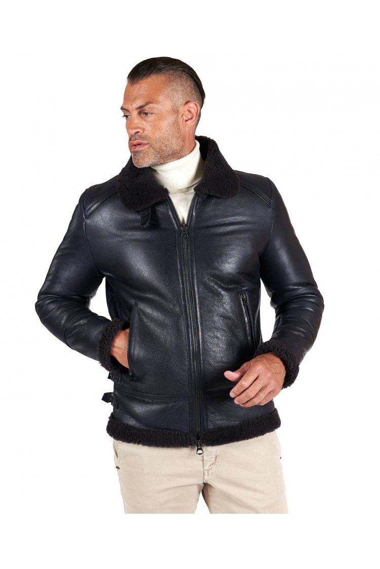 Blouson mouton bleu veste...