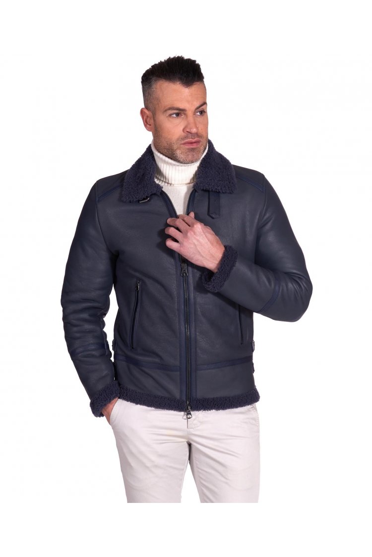 Blouson mouton bleu veste...