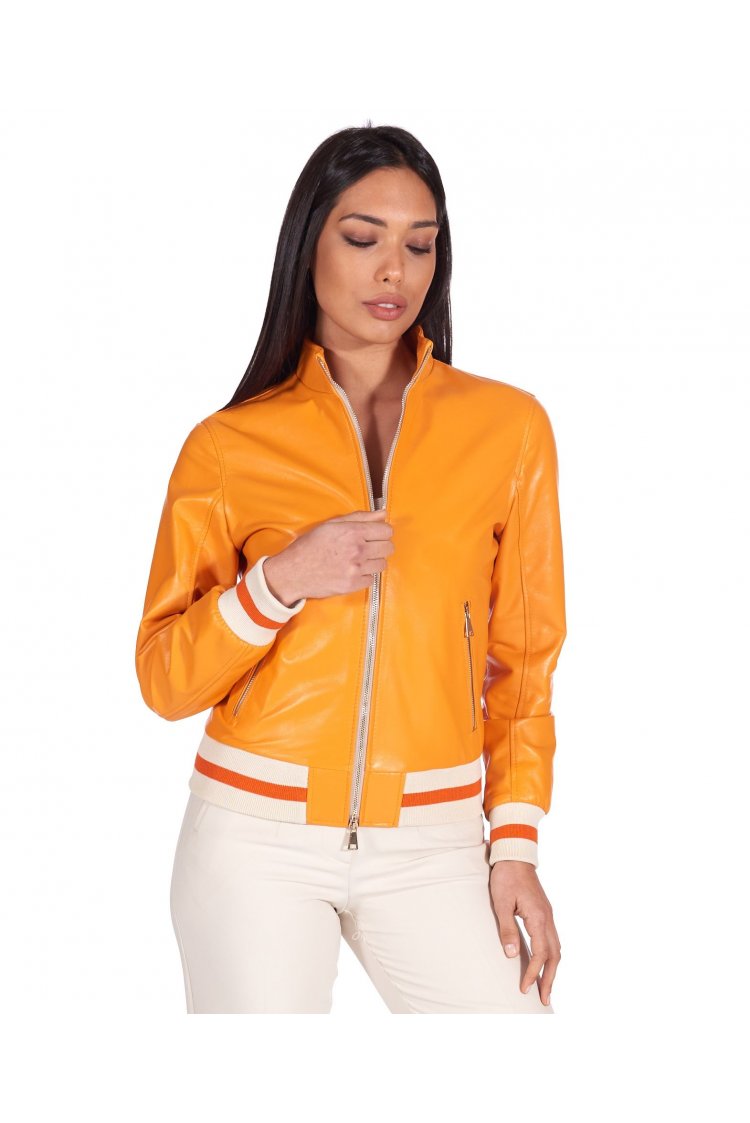 Veste bomber cuir orange...