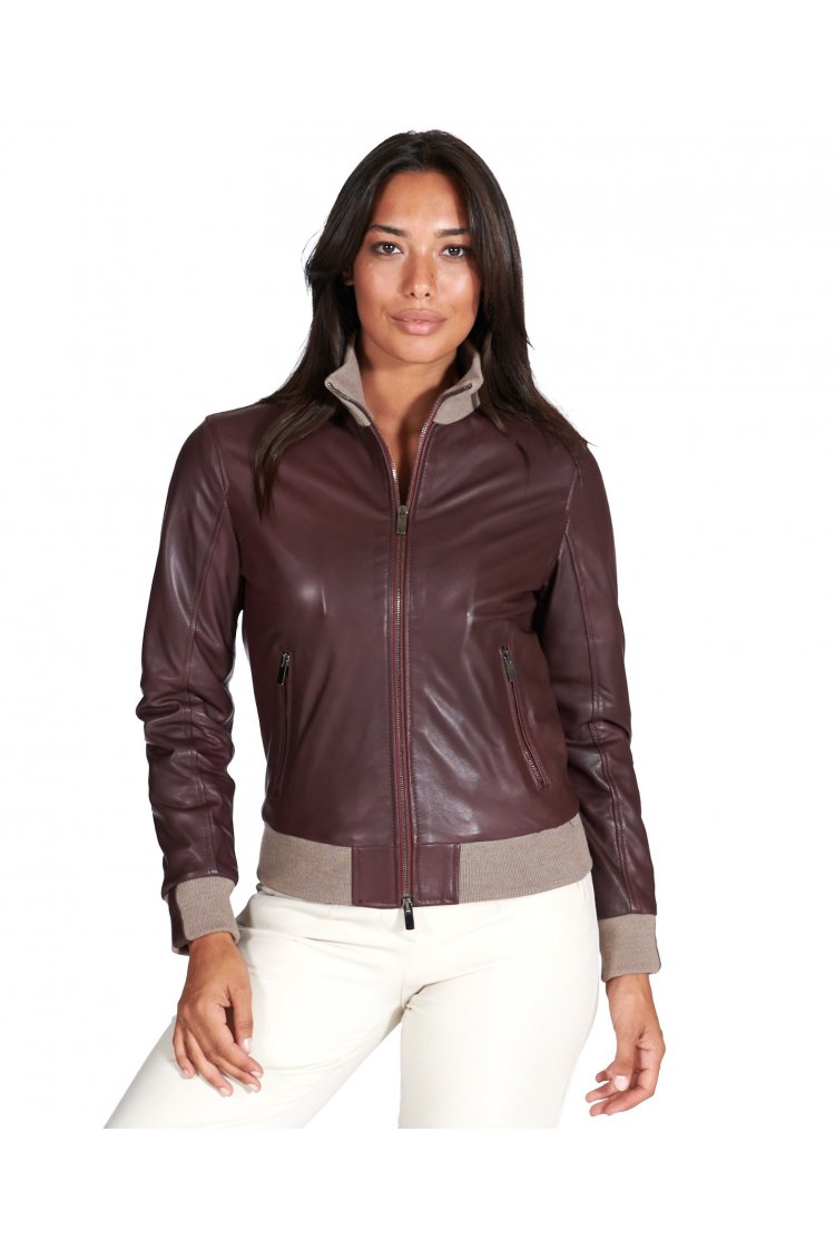 Veste cuir naturel bordeaux...